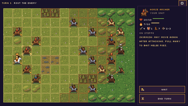 A battle on a grass steppe with horse archers and lancers